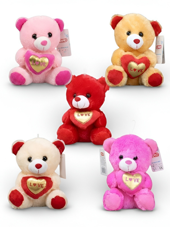 Cute 21 cm Teddy Bear with Gold “LOVE” Heart – Soft Plush Romantic Toy ST16167.