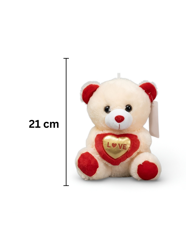 Cute 21 cm Teddy Bear with Gold “LOVE” Heart – Soft Plush Romantic Toy ST16167.