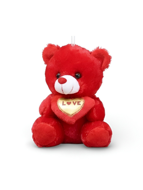 Cute 21 cm Teddy Bear with Gold “LOVE” Heart – Soft Plush Romantic Toy ST16167.
