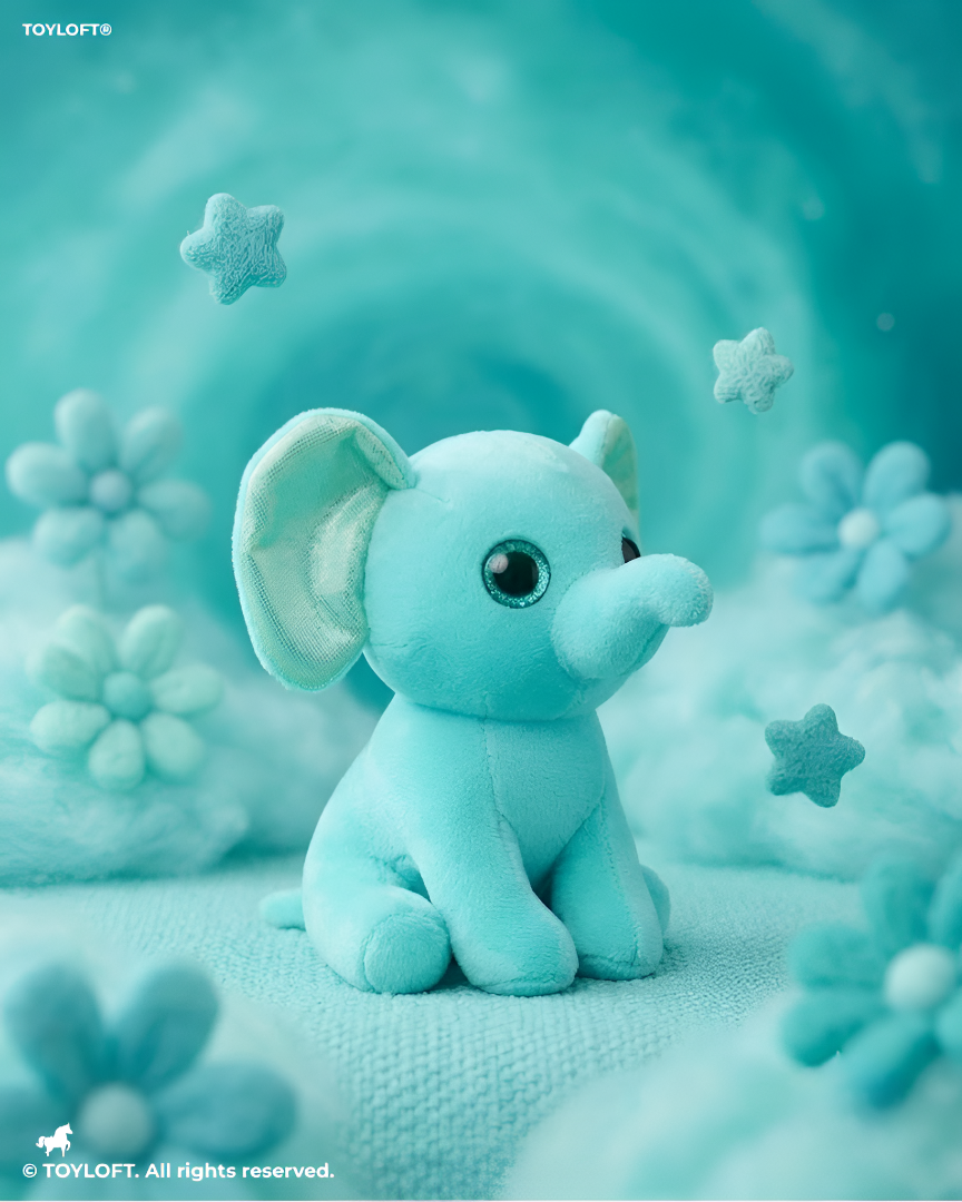 Cute 7" Aqua Elephant Stuffed Animal – Soft Plush Toy with Purple Glitter Ears ST16790