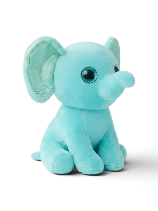 Cute 7" Aqua Elephant Stuffed Animal – Soft Plush Toy with Purple Glitter Ears ST16790