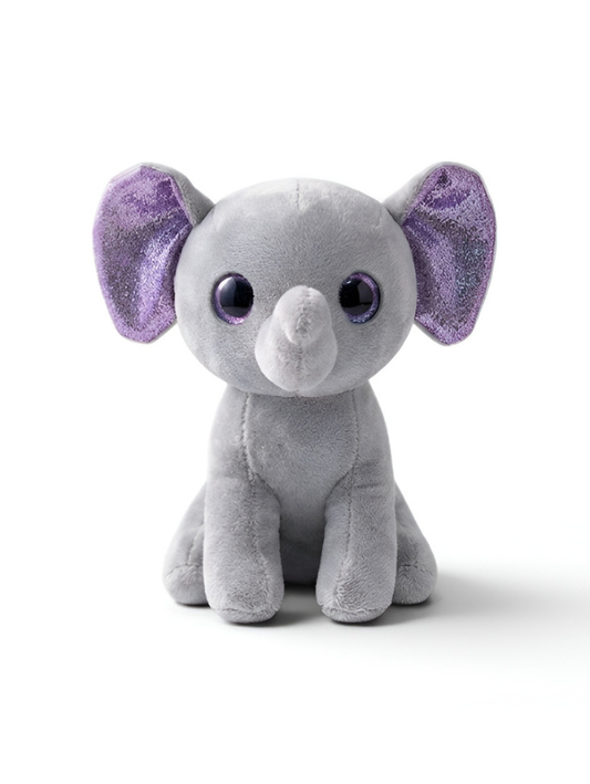 Cute 7" Grey Elephant Stuffed Animal – Soft Plush Toy with Purple Glitter Ears ST16790