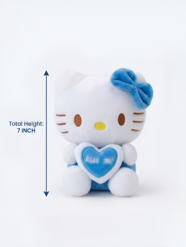 Cute 7" Hello Kitty "Kiss Me" Plush Toy – Soft Blue Heart Stuffed Animal ST11939