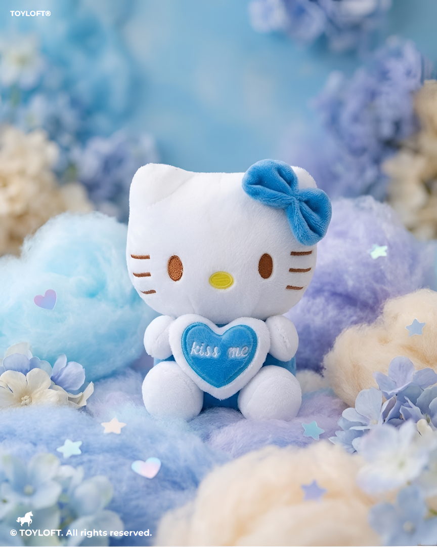 Cute 7" Hello Kitty "Kiss Me" Plush Toy – Soft Blue Heart Stuffed Animal ST11939