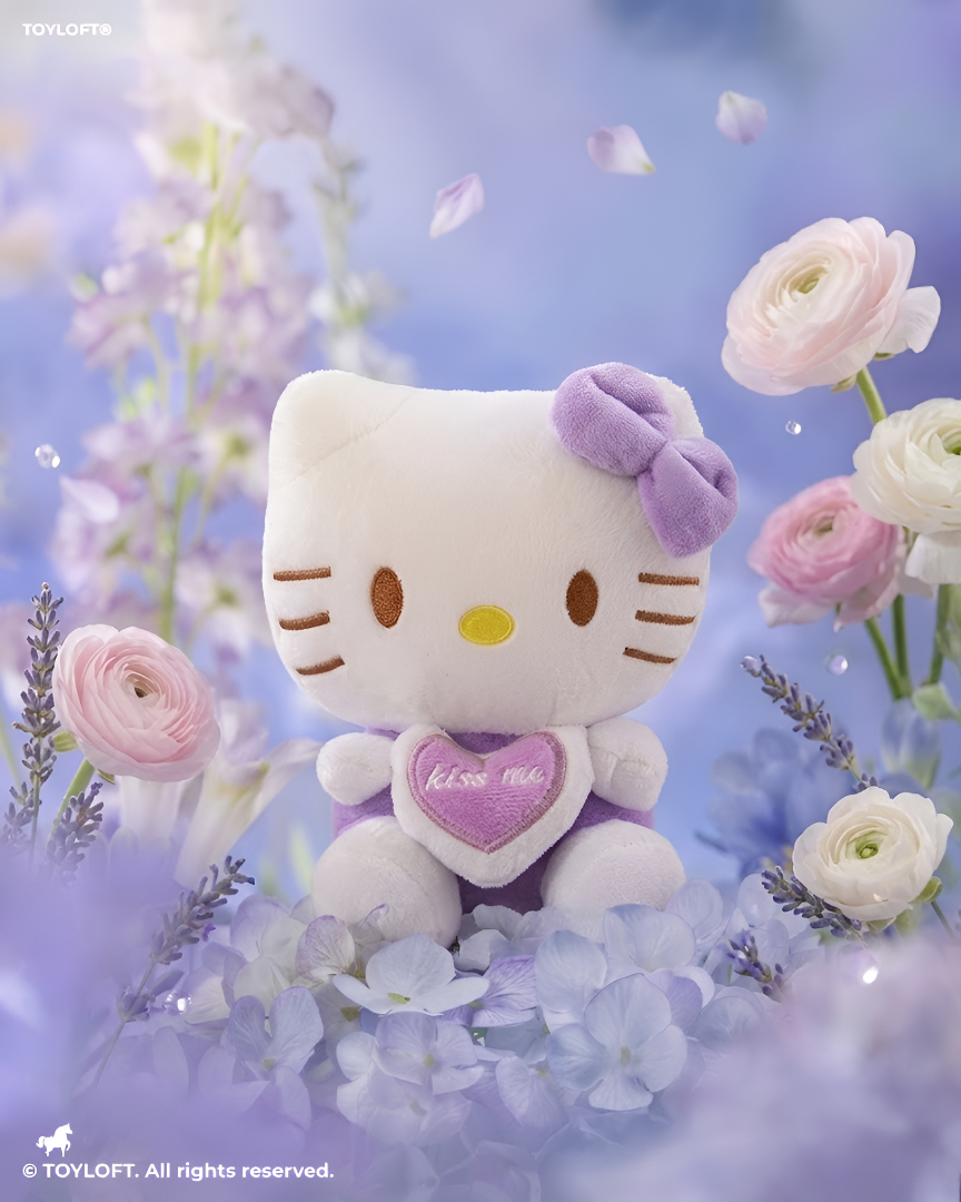 Cute 7" Hello Kitty "Kiss Me" Plush Toy – Soft Purple Heart Stuffed Animal ST11939