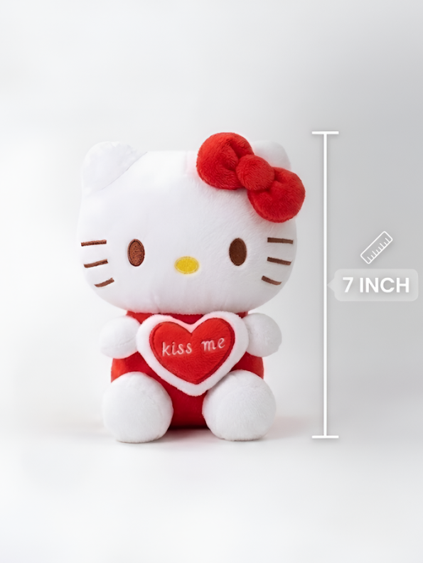 Cute 7" Hello Kitty "Kiss Me" Plush Toy – Soft Red Heart Stuffed Animal ST11939