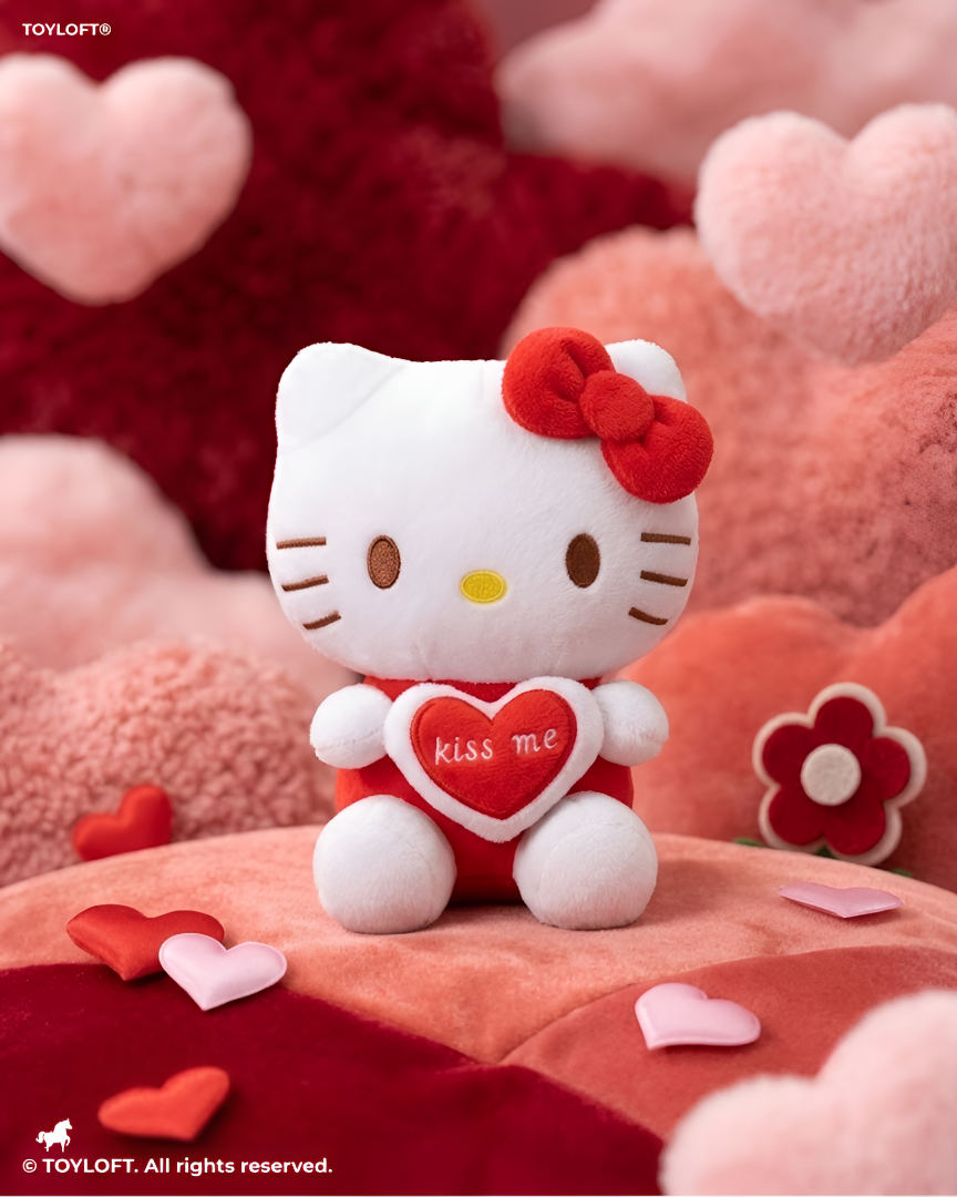 Cute 7" Hello Kitty "Kiss Me" Plush Toy – Soft Red Heart Stuffed Animal ST11939