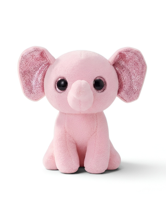 Cute 7" Pink Elephant Stuffed Animal – Soft Plush Toy with Purple Glitter Ears ST16790