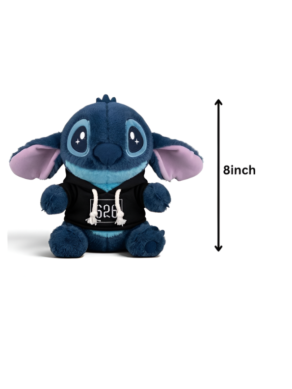 Cute 8-Inch Blue Stitch Plush Toy with Black 626 Hoodie | Soft Stuffed Toy Figure Gift for Kids & Collectors ST15957