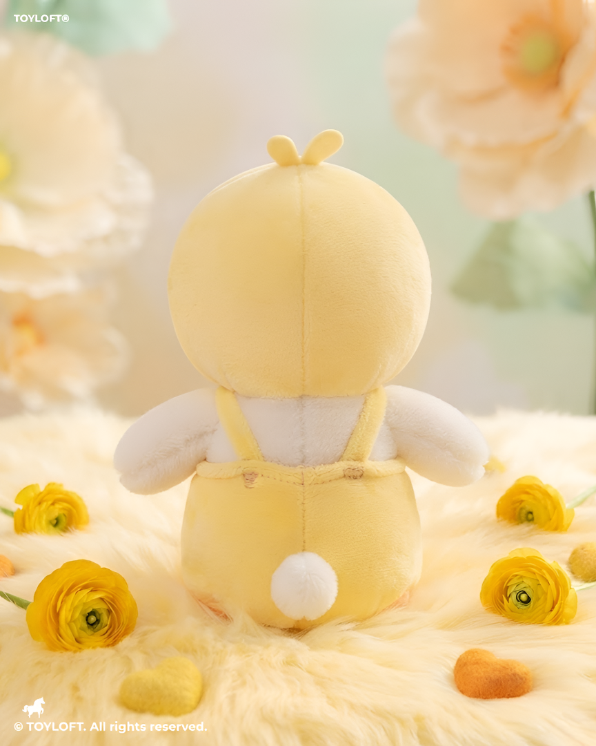 Cute 8-Inch Plush Bear Toy in Yellow Duck Hoodie & Strawberry Dungarees – Soft Stuffed Animal ST15739