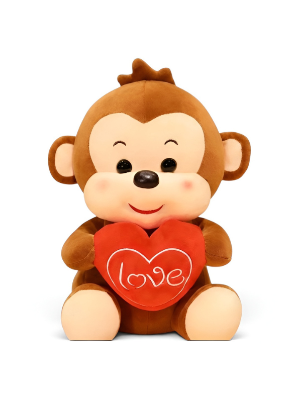 Cute 8-Inch Stuffed Monkey Plushie – Huggable Soft Toy Holding Red Heart ST16755