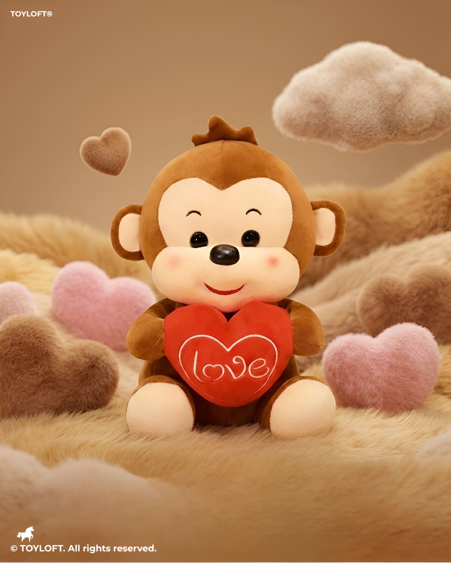 Cute 8-Inch Stuffed Monkey Plushie – Huggable Soft Toy Holding Red Heart ST16755