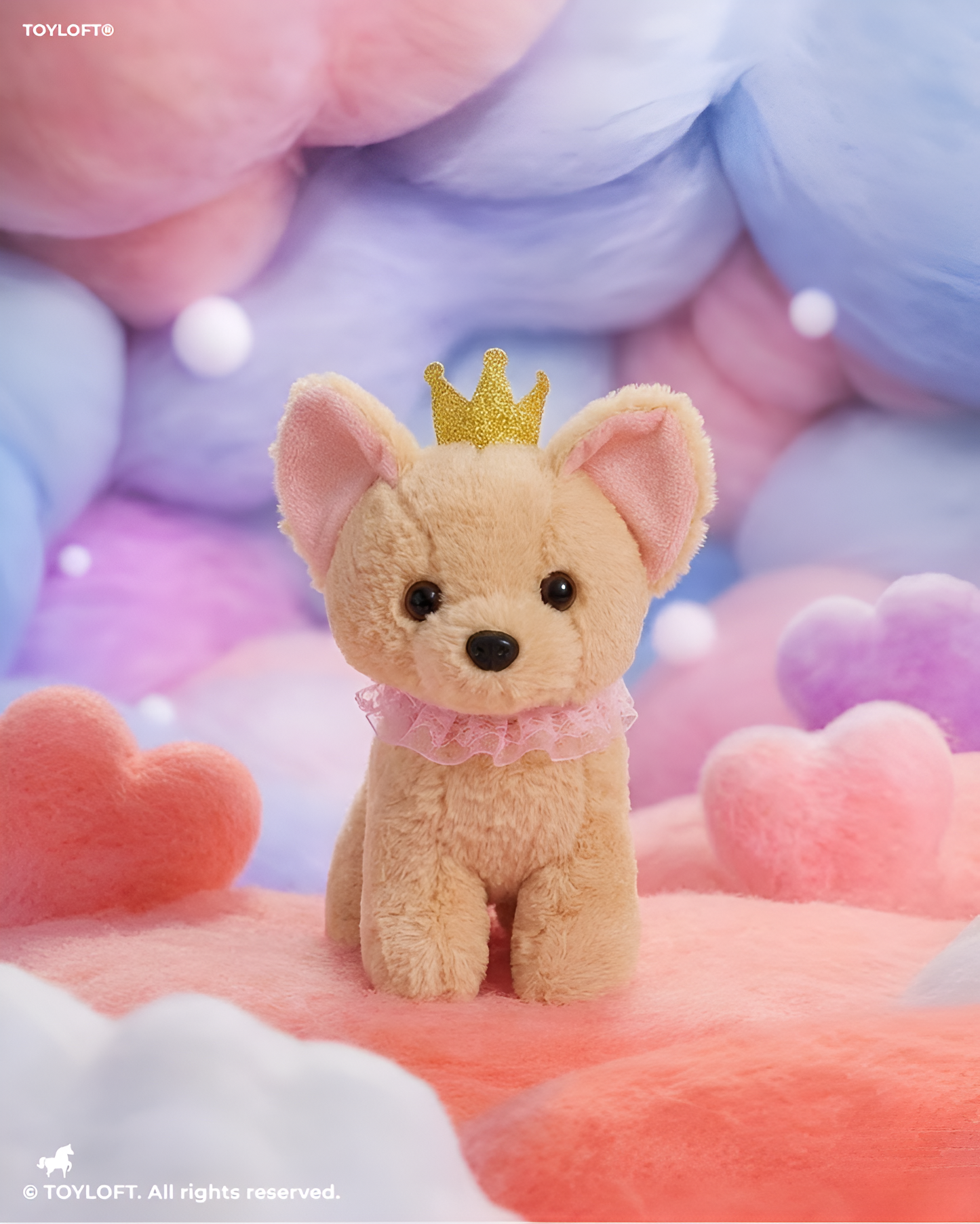 Cute BrownPuppy Soft Toy with Gold Crown & Pink Rruff – 8-Inch Stuffed Animal Plushie for Kids and Girls ST11091