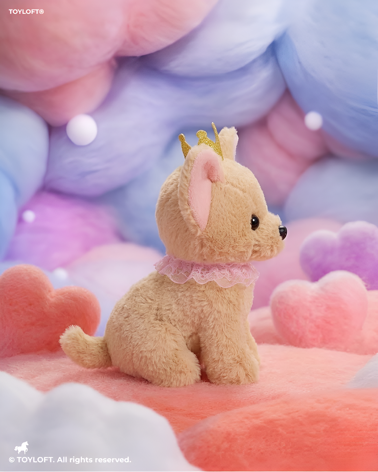 Cute BrownPuppy Soft Toy with Gold Crown & Pink Rruff – 8-Inch Stuffed Animal Plushie for Kids and Girls ST11091