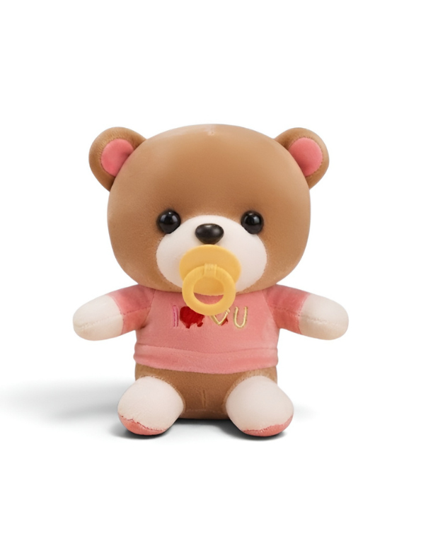 Cute Brown Teddy Bear Stuffed Animal with Pacifier and Pink "I Love You" Shirt ST9541