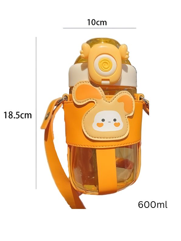 Cute Bunny 3D Face Water Bottle with Straw – 600ml Portable Leakproof Bottle with Strap for Kids, School, Sports & Travel NOV1339.