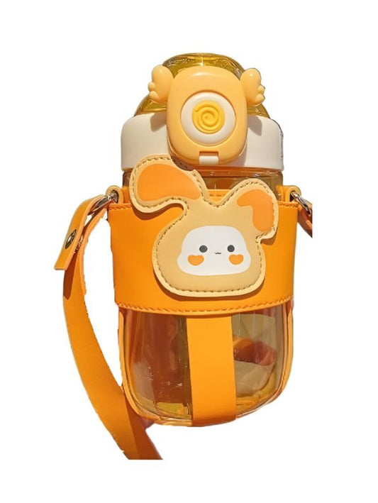 Cute Bunny 3D Face Water Bottle with Straw – 600ml Portable Leakproof Bottle with Strap for Kids, School, Sports & Travel NOV1339.