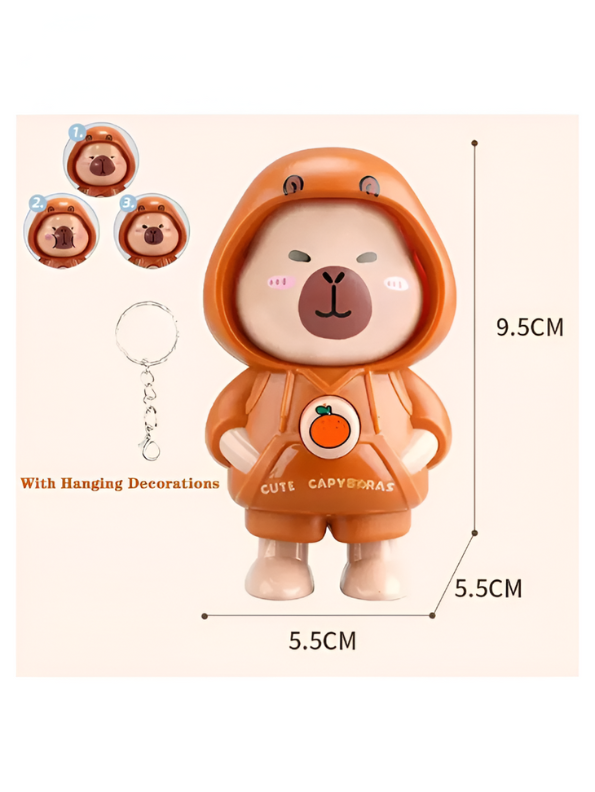 Cute Capybara Keychain - Face-Changing Figure with Hooded Design for Bags, Backpacks & Keys NOVHBC-188132.