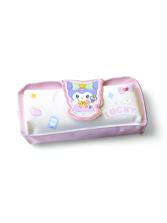 Pink - Cute Cartoon Pencil Pouch with Lucky Charm | Portable Pen Case with Handle | Kawaii Stationery Organizer for Girls NOVHBC-1881008.