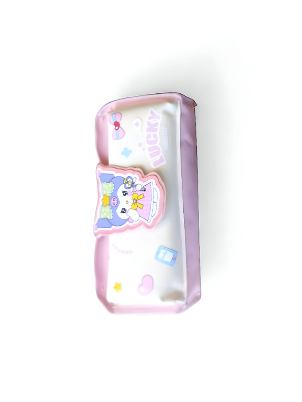 Pink - Cute Cartoon Pencil Pouch with Lucky Charm | Portable Pen Case with Handle | Kawaii Stationery Organizer for Girls NOVHBC-1881008.