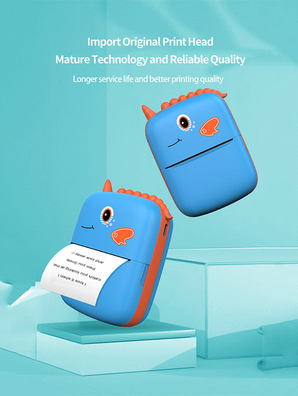 Cute Dinosaur Mini Portable Pocket Printer - Blue