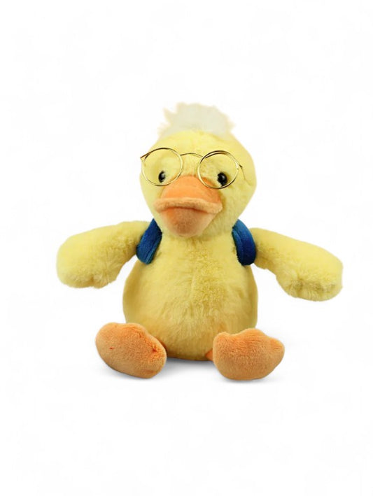 Yellow - Cute Duck Plushie with Mini Backpack & Eyeglasses – Soft Cuddly Stuffed Toy for Kids LMI11615.