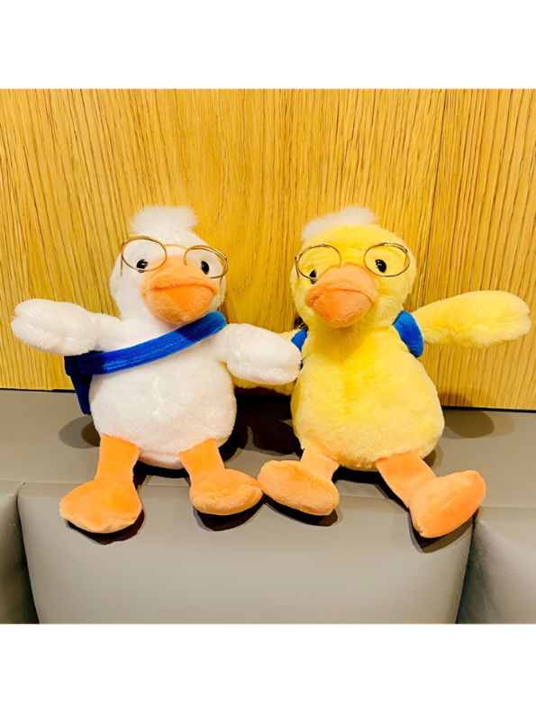 Yellow - Cute Duck Plushie with Mini Backpack & Eyeglasses – Soft Cuddly Stuffed Toy for Kids LMI11615.