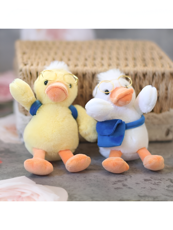 Yellow - Cute Duck Plushie with Mini Backpack & Eyeglasses – Soft Cuddly Stuffed Toy for Kids LMI11615.