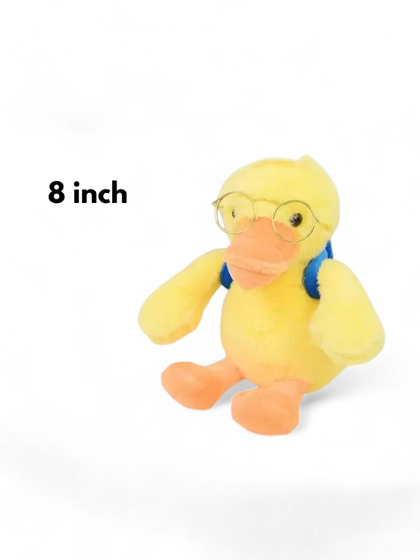 Yellow - Cute Duck Plushie with Mini Backpack & Eyeglasses – Soft Cuddly Stuffed Toy for Kids LMI11615.