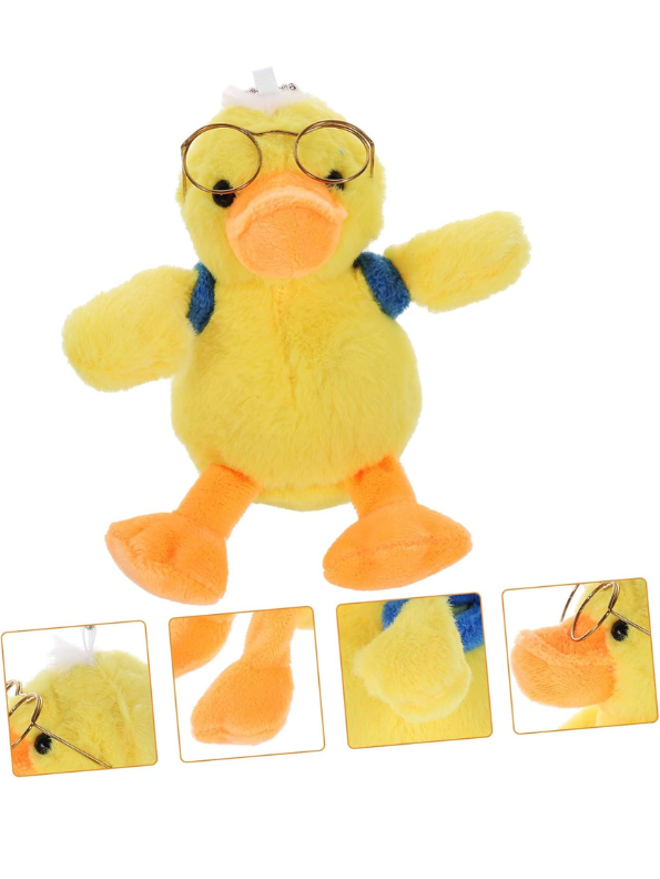 Yellow - Cute Duck Plushie with Mini Backpack & Eyeglasses – Soft Cuddly Stuffed Toy for Kids LMI11615.