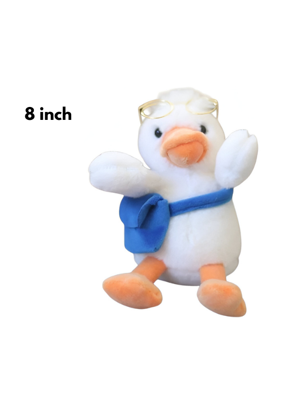 Cute Duck Plushie with Mini Backpack & Eyeglasses – Soft Cuddly Stuffed Toy for Kids LMI11615.