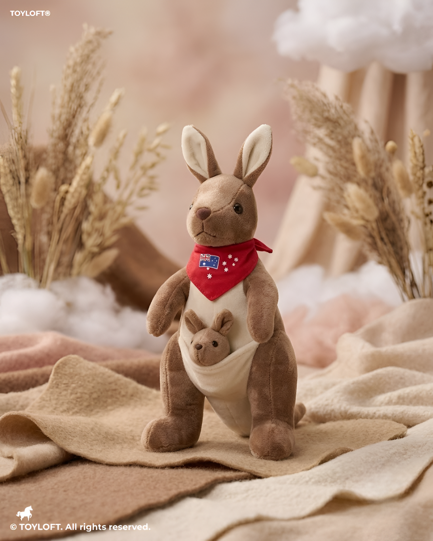 Cute Kangaroo Plush with Baby Joey in Pouch – Brown 8-Inch Stuffed Animal Soft Toy ST11554