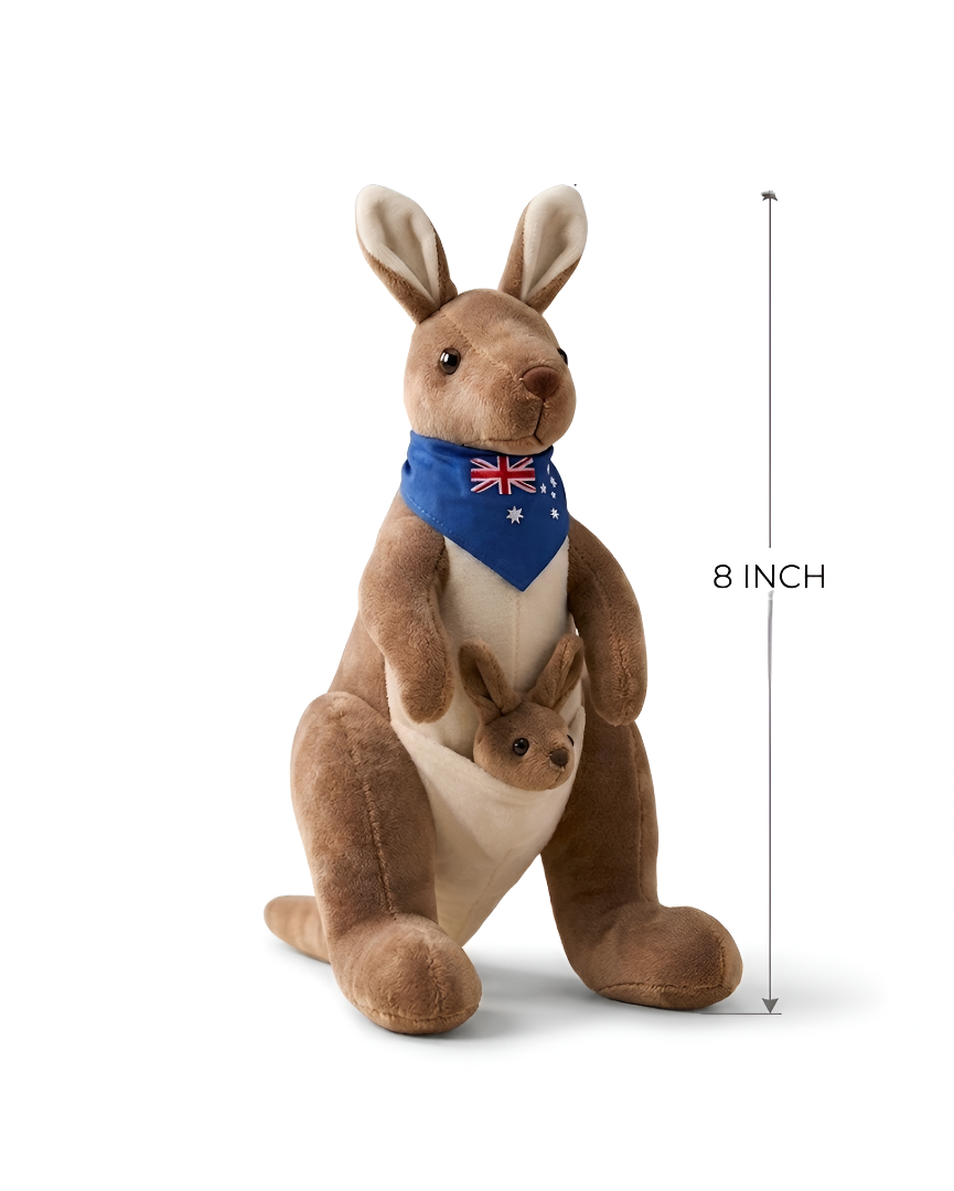 Cute Kangaroo Plush with Baby Joey in Pouch – Brown 8-Inch Stuffed Animal Soft Toy ST11554