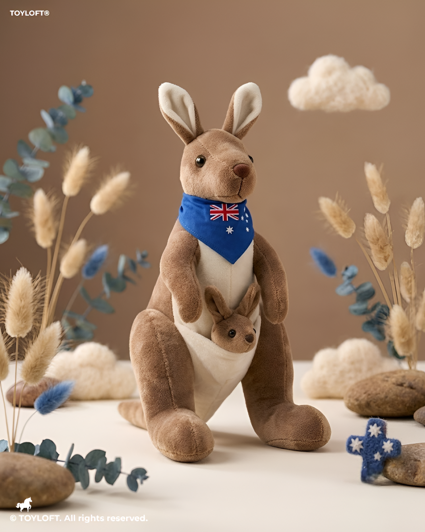 Cute Kangaroo Plush with Baby Joey in Pouch – Brown 8-Inch Stuffed Animal Soft Toy ST11554