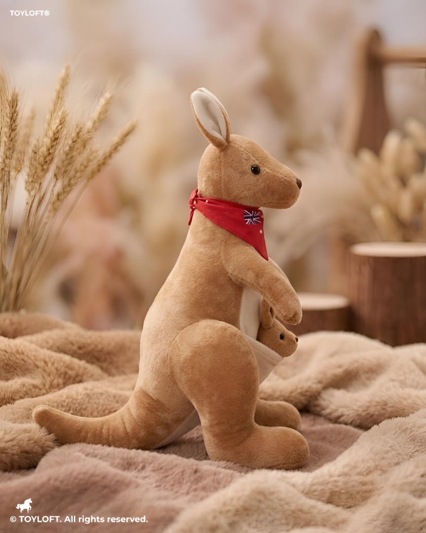 Cute Kangaroo Plush with Baby Joey in Pouch – Light Brown 8-Inch Stuffed Animal Soft Toy ST11554