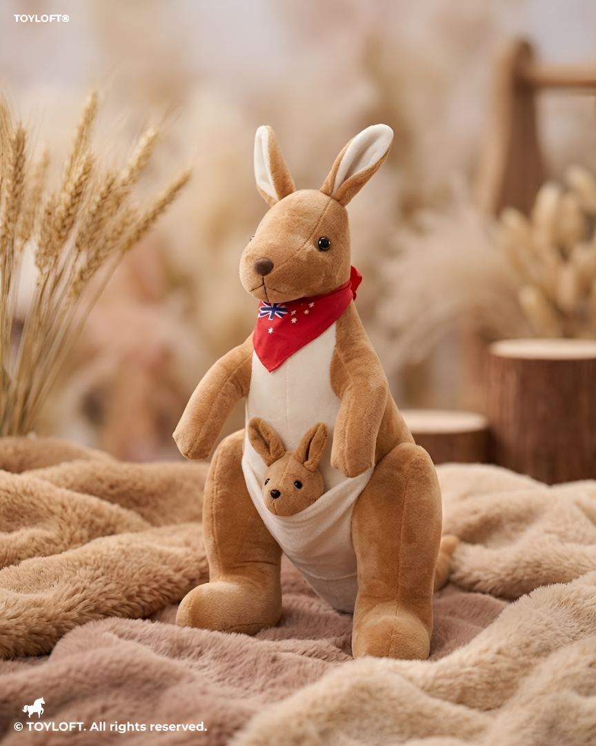 Cute Kangaroo Plush with Baby Joey in Pouch – Light Brown 8-Inch Stuffed Animal Soft Toy ST11554