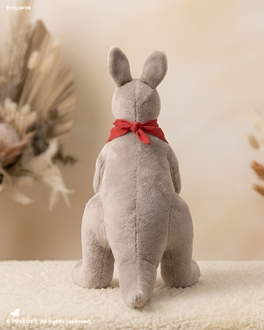 Cute Kangaroo Plush with Baby Joey in Pouch – Light Grey 8-Inch Stuffed Animal Soft Toy ST11554