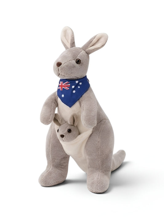 Cute Kangaroo Plush with Baby Joey in Pouch – Light Grey 8-Inch Stuffed Animal Soft Toy ST11554
