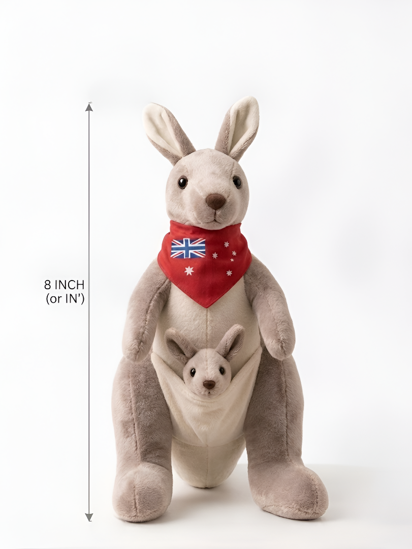 Cute Kangaroo Plush with Baby Joey in Pouch – Light Grey 8-Inch Stuffed Animal Soft Toy ST11554