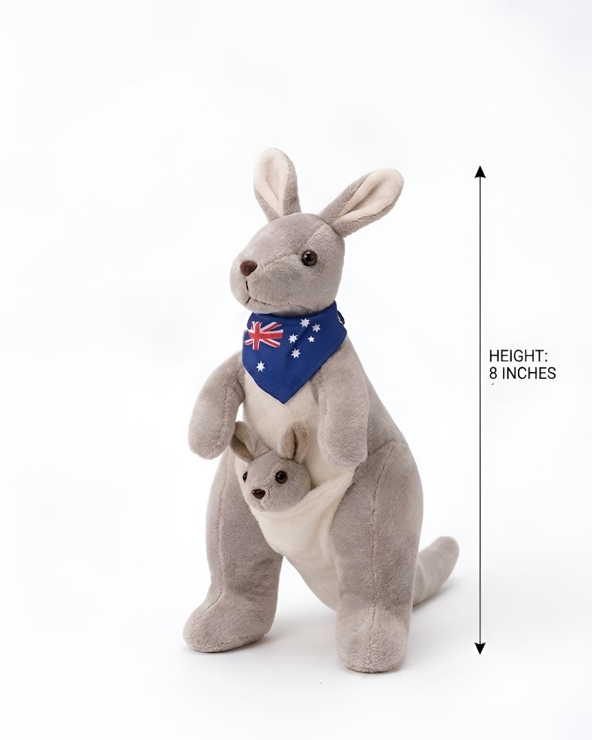 Cute Kangaroo Plush with Baby Joey in Pouch – Light Grey 8-Inch Stuffed Animal Soft Toy ST11554