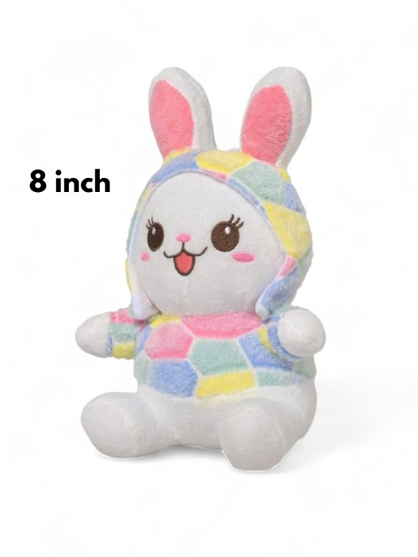 Cute Kawaii Bunny Plush Toy - Soft 8-inch Stuffed Animal Rabbit in Honeycomb Hoodie LMI11092.