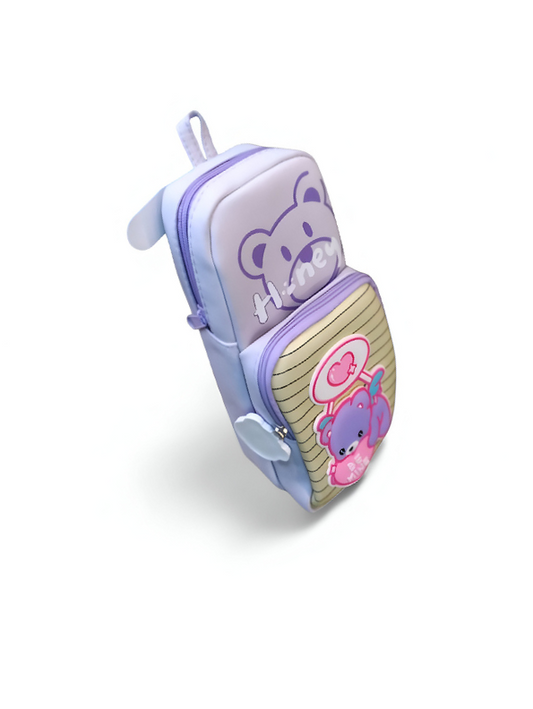 Cute Lavender Bear Pencil Pouch with Zipper | "Be Mine" Cartoon Stationery Case | Kawaii Pen Bag for Girls & Kids NOVGBT-50042.