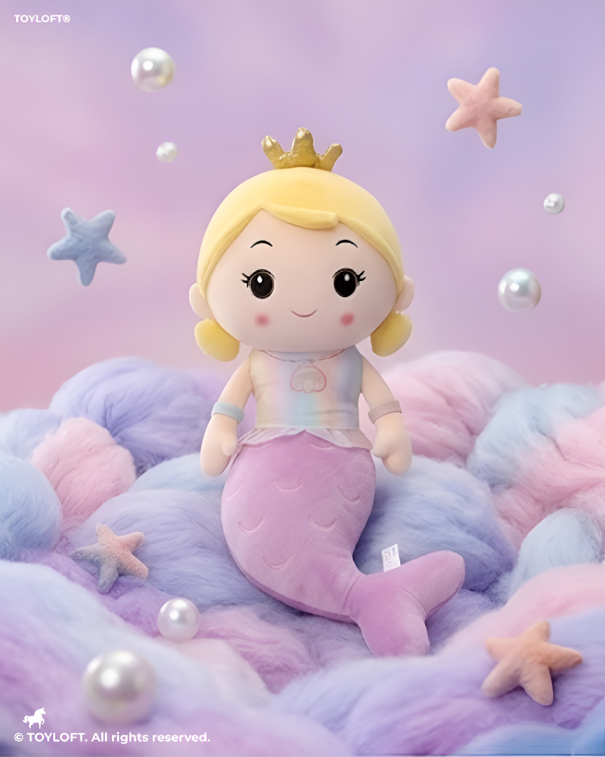 Cute Mermaid Princess Plush Doll 8-Inch– Soft Stuffed Toy with Golden Crown ST11598