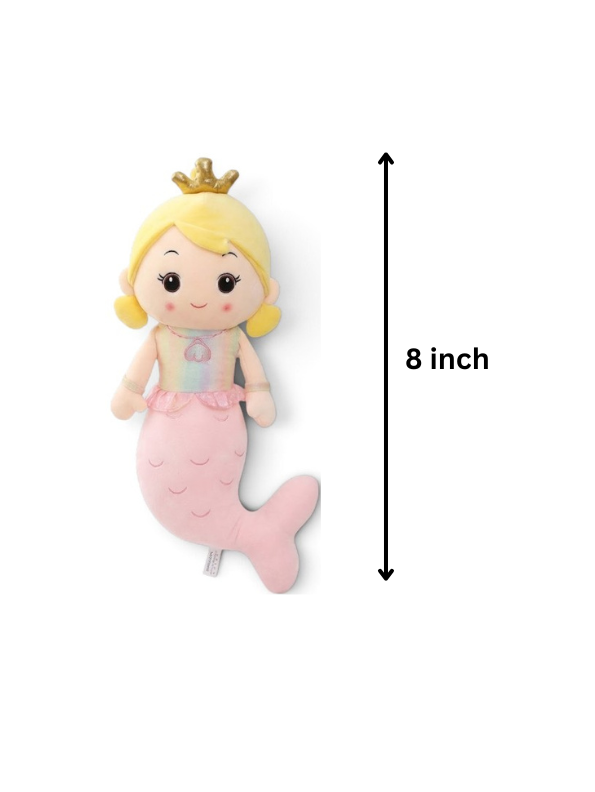 Cute Mermaid Princess Plush Doll 8-Inch– Soft Stuffed Toy with Golden Crown ST11598