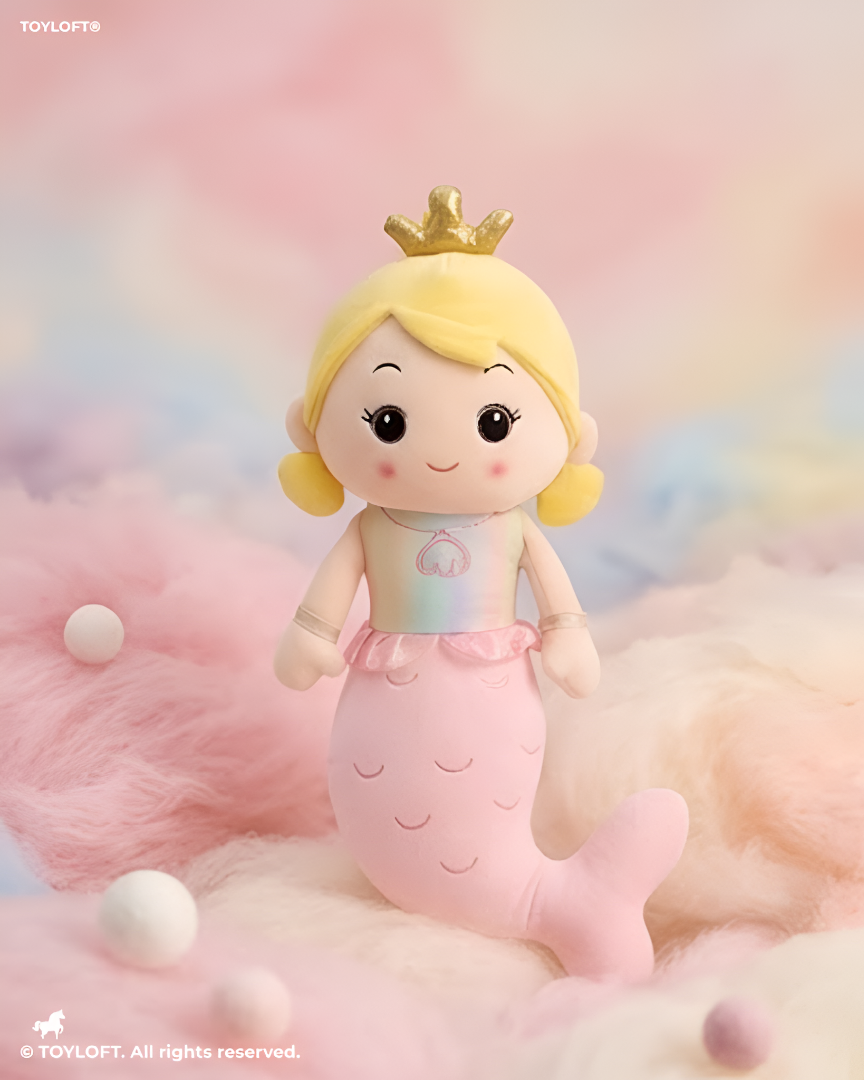 Cute Mermaid Princess Plush Doll 8-Inch– Soft Stuffed Toy with Golden Crown ST11598