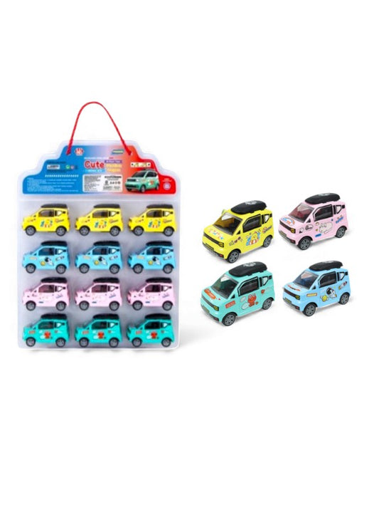 Cute Mini Station Wagon Toy Car Set 12 Pack | Adorable Pull-Back Action Vehicles for Kids LMI15843.