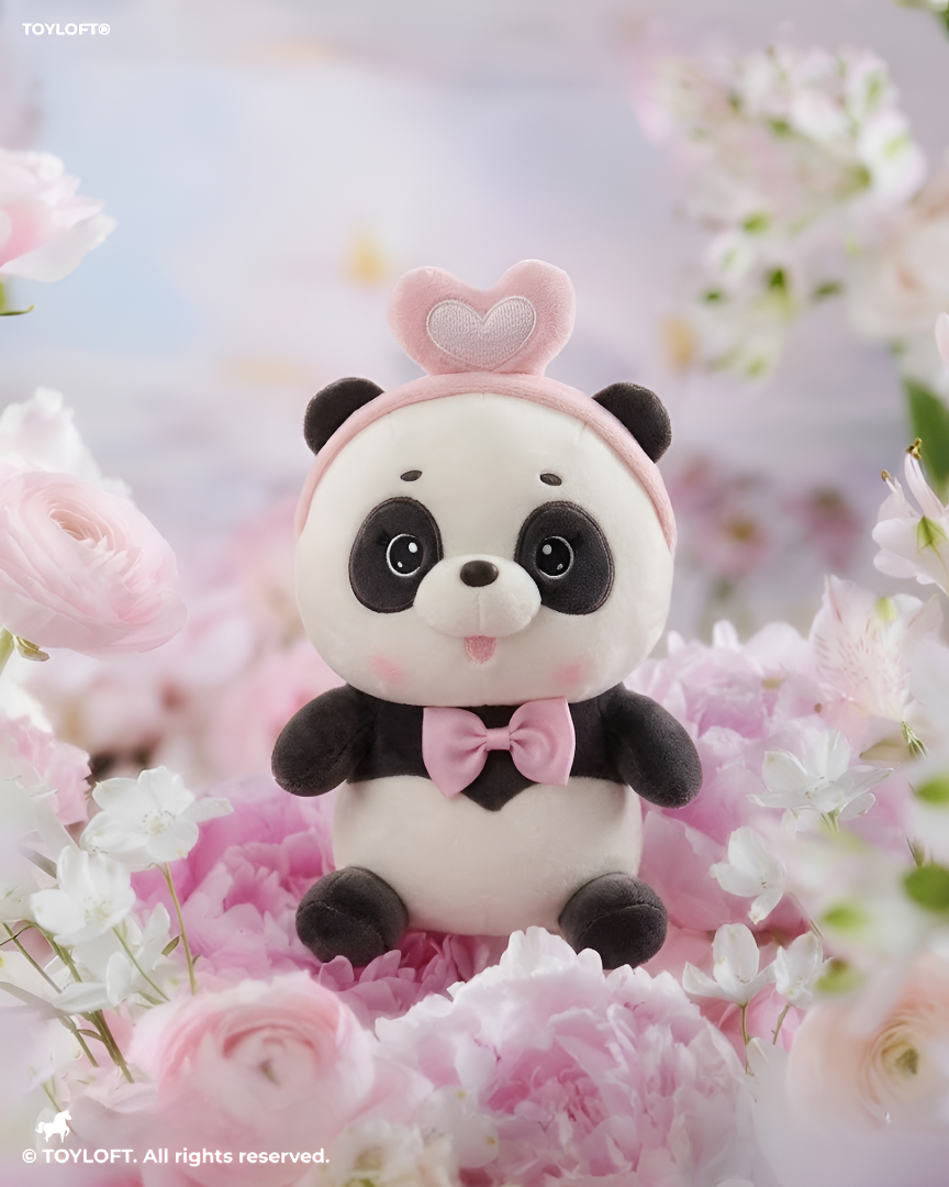 Cute Panda Plush Toy with Pink Heart Headband & Bow Tie - 8" Soft Stuffed Animal ST15762