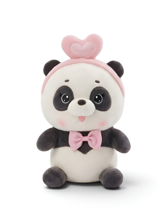 Cute Panda Plush Toy with Pink Heart Headband & Bow Tie - 8" Soft Stuffed Animal ST15762