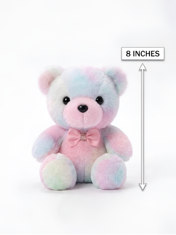 Cute Pastel Rainbow Teddy Bear 8" Soft Toy Plush with Rhinestone Bowtie ST11094