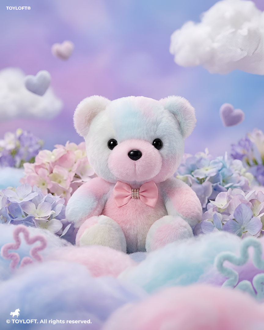 Cute Pastel Rainbow Teddy Bear 8" Soft Toy Plush with Rhinestone Bowtie ST11094